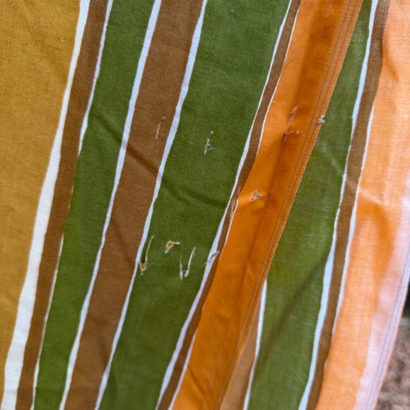 Vintage Cannon Cutter Queen Flat Sheet Striped Orange Yellow Avocado Green MCM - Picture 9 of 11